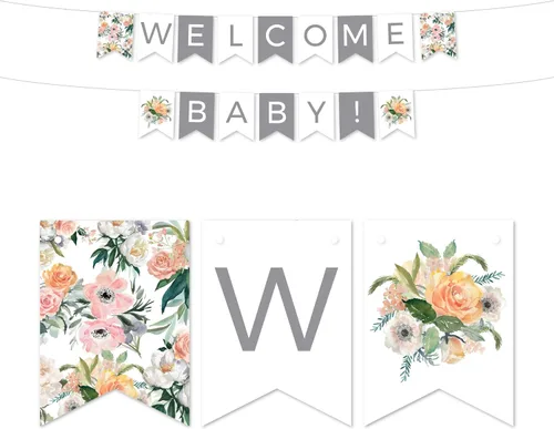 Vista 36 de Andaz Press Colección de baby shower, fiesta de jardín floral coral melocotón, banderines colgantes con cuerda, baby shower, 5 pies, 1 juego