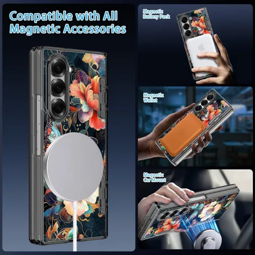 Vista 2 de Hekodonk Funda para Galaxy Z Fold 6, compatible con MagSafe, brilla en la oscuridad, protector de pantalla frontal, soporte, protección de bisagra