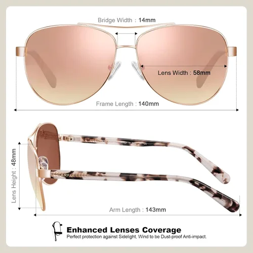Vista 2 de CARFIA Gafas de sol polarizadas para mujer, protección UV, ultra ligeras, marco de metal, sombras CA3216