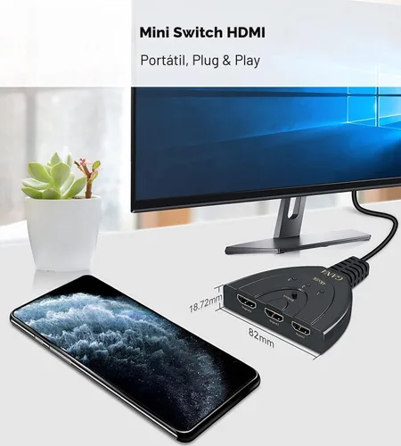 Vista 6 de Interruptor HDMI, divisor HDMI GANA 4K 3 en 1 salida, selector de conmutador de 3 puertos con cable HDMI Pigtail, compatible con reproductor 3D Full
