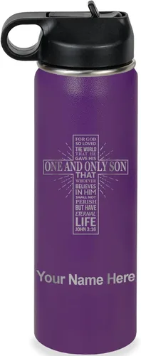 Vista 41 de LaserGram Botella de agua personalizada, versículo bíblico John 3-16, acero inoxidable de doble pared aislada al vacío con popote superior, regalo