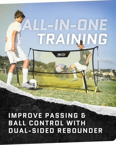 Vista 2 de SKLZ Quickster Entrenador de fútbol – Rebotador de pelota de doble cara para pasar, recibir y practicar atrapamiento – Red de rebote grande