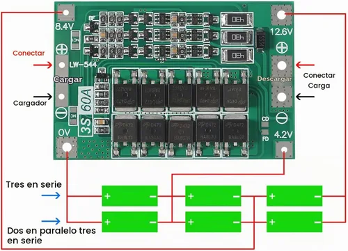 Vista 7 de 2PCS 3S 60A 12.6V 18650 Cargador PCB BMS Placa de protección de batería de litio de iones de litio Módulo de carga de equilibrio para motor