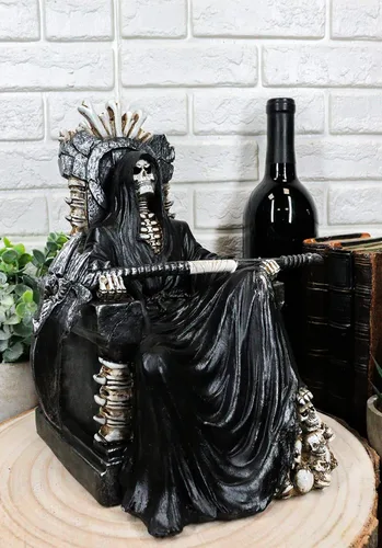 Vista 8 de Ebros Gift Figura negra de la muerte santa parca sentado en el trono de esqueleto, 10.5 pulgadas de alto, tiempo no espera a ningún hombre, ángel