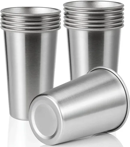 Vista 11 de Paquete de 12 vasos de acero inoxidable de 16 onzas, saludables, irrompibles y apilables, vasos de metal para beber, vasos de cerveza
