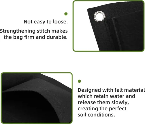 Vista 5 de Bolsas de cultivo colgantes para plantar, 9 bolsillos para colgar en la pared, bolsa de cultivo vertical para jardín interior y exterior, contenedor