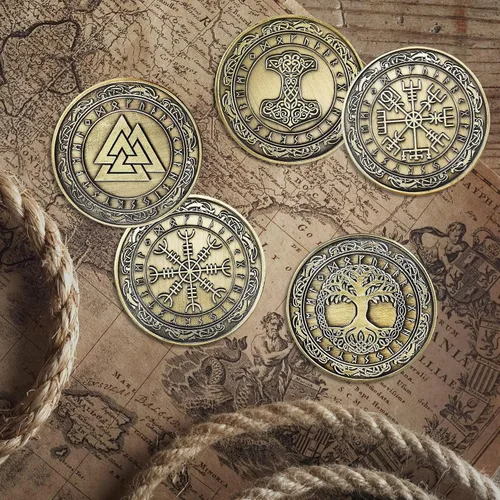Vista 6 de Moneda Vikingo nórdico Mjolnir Moneda Martillo de Thor Mitología nórdica Talismán