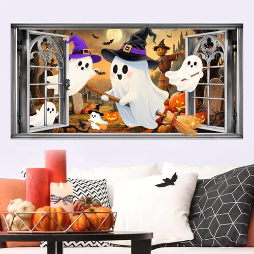 Vista 12 de Calcomanías de pared de ramas de árbol de Halloween, cuervo negro, pájaro, pájaro, pelar y pegar, calcomanías de cuervo para jaula de pájaro Jaula