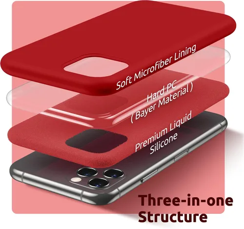 Vista 4 de SURPHY Funda compatible con iPhone 11 Pro de 5.8 pulgadas, funda gruesa de silicona líquida (con forro de microfibra) para 11 Pro 2019, color rojo