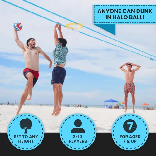 Vista 3 de HALO BALL Aro de baloncesto portátil con altura ajustable – Juega el juego flotante al aire libre en la playa, césped, patio trasero, piscina