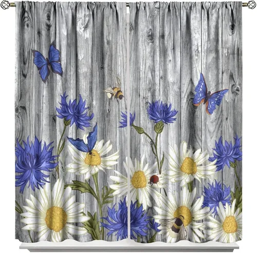 Vista 69 de Cortinas de cocina rústicas y florales, estilo retro, estilo granja, cabaña, casa de campo, margaritas, estilo granja, ventana, puerta
