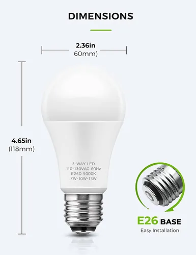 Vista 8 de LOHAS - Bombillas LED de 3 vías, equivalente a 50 100 150 W, luz blanca diurna 5000K, bombillas A19 de tres vías, bombillas LED de base E26