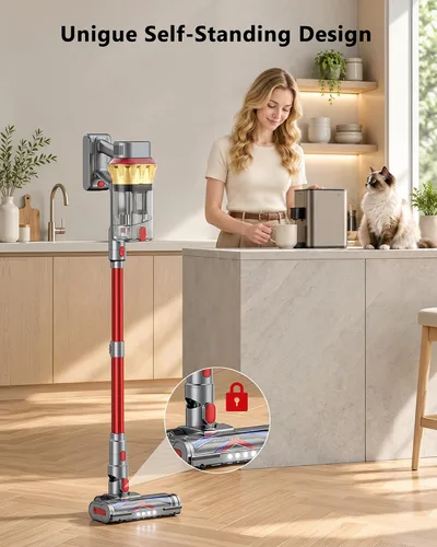 Vista 14 de Aspiradora inalámbrica, 75 minutos, 650 W, 55 KPA, potente aspiradora de Rojo claro