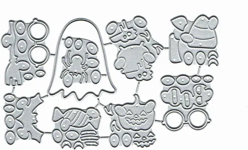Vista 2 de Plantillas troqueladas de metal con diseño de araña, fantasma, calabaza y calavera de Feliz Halloween, plantillas de troqueles para hacer