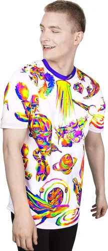 Vista 17 de aofmoka - Camiseta ultravioleta hecha a mano, reactiva a luz negra, con impresión decorativa Crema ácida