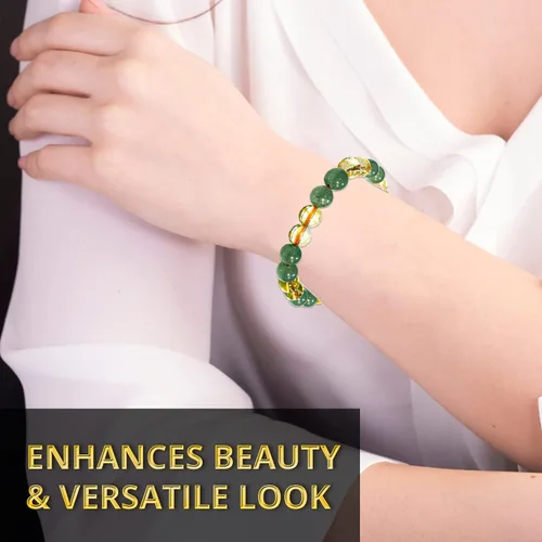 Vista 5 de Citrine, Green Aventurine Bracelet Healing Crystal Bracelet for Women and Men 8mm Round Beaded Bracelet for Good Luck, Wealth, Abundance Elastic