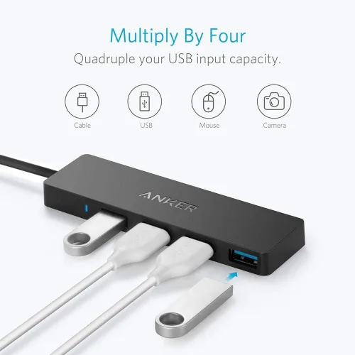 Vista 5 de Anker 4-Port USB 3.0 Ultra Slim – Puerto de catos para MacBook, Mac Pro/mini, iMac, Surface Pro, XPS, Notebook PC, pendrives, unidades de disco