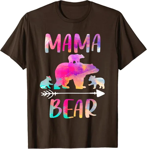 Vista 7 de Bear Matching Family Outfits, Funny Mama Bear Three Cubs T-Shirt Negro