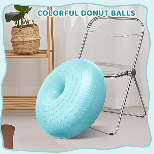 Vista 5 de Lewtemi - Asiento flexible para aula de 20 pulgadas, silla de bola de yoga inflable grande tipo dona, silla de ejercicios con cojín y asiento