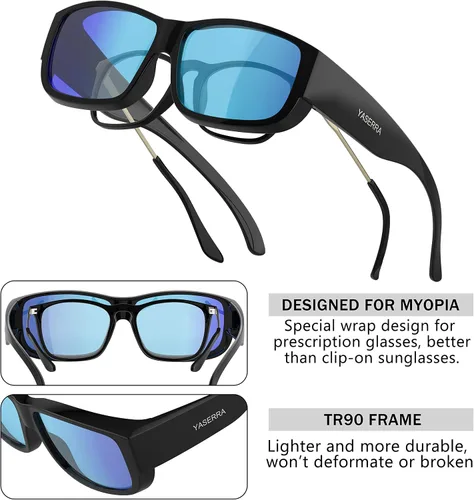 Vista 3 de Yaserra Lentes de sol polarizados para mujeres y hombres, para llevar sobre las gafas envolventes con lente TAC TR90, marco con bloqueo UV