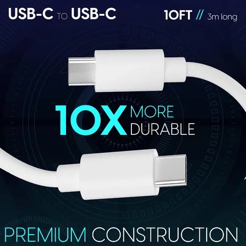 Vista 2 de TalkWorks Cable USB C a USB C de 10 pies, cargador de teléfono Android, resistente, PD tipo C, cable de entrega de energía de carga rápida