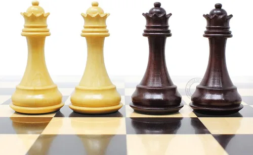 Vista 4 de Casa De Ajedrez – Palisandro/boxwood piezas de ajedrez Staunton de Río 4.0" (102 mm) – 2 Extra Queens – Triple ponderado