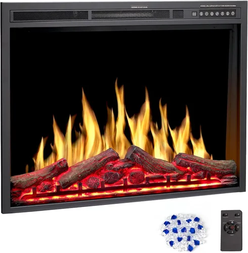 Vista 9 de 36" Electric Fireplace Insert, 5 Flame/12 Log Colors, 5 Speeds, 50-99°F
