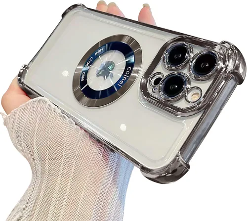 Vista 23 de Funda magnética transparente para iPhone 11, funda de lujo con cuatro esquinas brillantes, protección a prueba de golpes de grado militar
