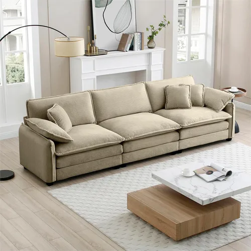 Vista 108 de Sofá Loveseat Grande en Beige y Blanco de 194.8 cm, Sofás Seccionales de 2 Plazas Grandes para Sala de Estar, Sofá Seccional Modular de Tela