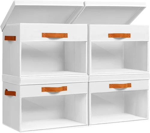 Vista 15 de Homsorout Cajas Grandes de Almacenamiento con Tapas - Paquete de 3 Organizadores Plegables Decorativos con Ventanas Transparentes y Asas