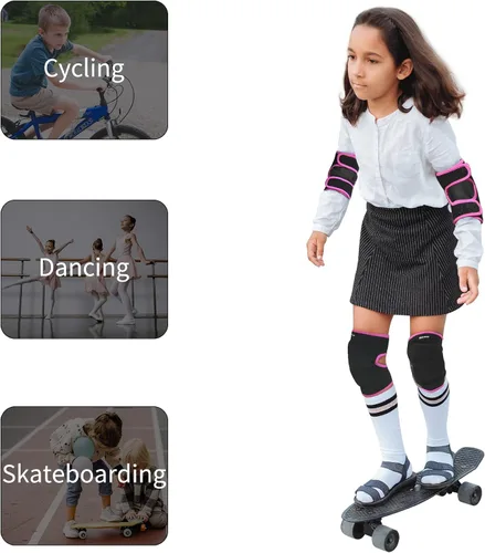 Vista 5 de ONTYZZ Rodilleras suaves para niños y coderas gruesas SBR, rodilleras y coderas ajustables, equipo de protección para ciclismo, voleibol, patinaje