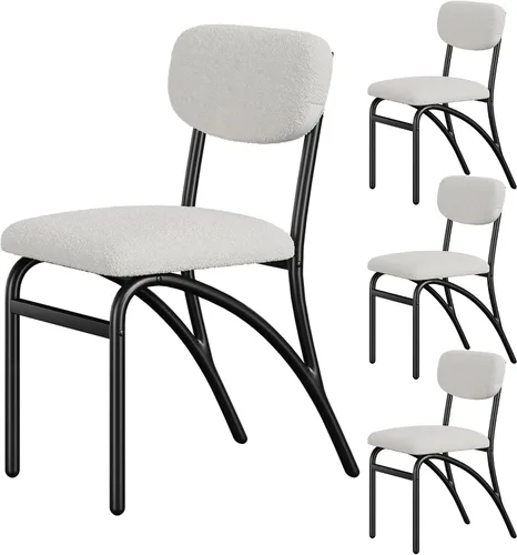Vista 9 de GarveeHome Juego de mesa de comedor de 5 piezas para 4, mesa de cocina moderna con 4 sillas de bouclé, mesa de comedor rectangular con estante