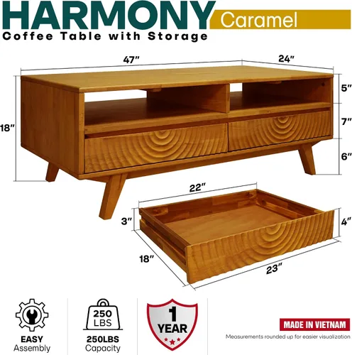 Vista 2 de Acacia Harmony - Mesa auxiliar de madera maciza de 47 pulgadas con estante