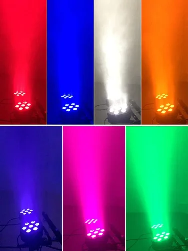 Vista 4 de Luces LED Par 4 Uplights de escenario 7x12W RGBW activado por sonido DMX512 Control brillante luces DJ para escenario, fiesta, club, discoteca