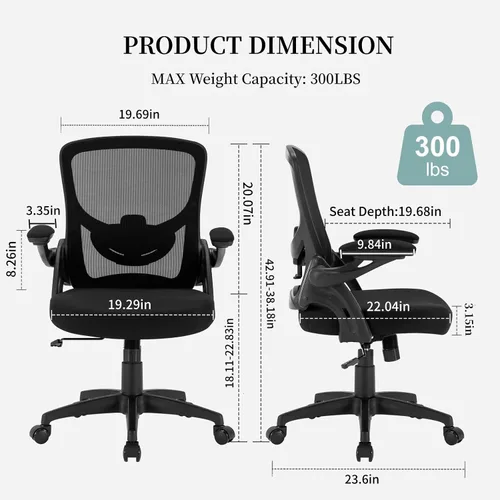 Vista 2 de Silla de oficina ergonómica cómoda, silla de escritorio de malla con reposabrazos abatibles, silla de escritorio giratoria para computadora