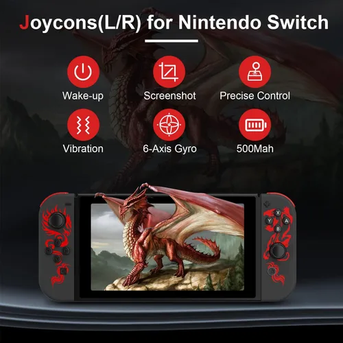 Vista 4 de PPKKAI Joycons Nintendo Switch Controller, Dragon Joycon Controllers for SwitchLiteOLED, Switch Controllers with Dual Vibration, Wake-up