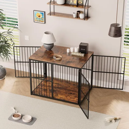 Vista 3 de Jaula para Perros XL de 43'' con Mueble y 3 Puertas, Jaula de Madera Combinada para Mascotas, Perrera de Interior Resistente para Perros Medianos a
