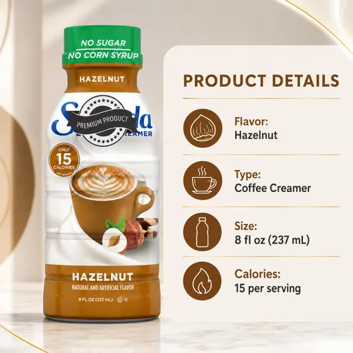 Vista 8 de Crema de café de avellana, botella de 8 onzas líquidas, sin azúcar, sin jarabe de maíz, crema líquida saborizada para café caliente o helado