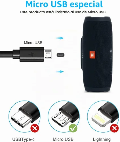 Vista 5 de Cable de carga micro USB de repuesto para JBL Clip 3, 2, JBL Flip 4, 3, 2, JBL Charge 3, 2, 2 Plus, cable de carga portátil impermeable para altavoz