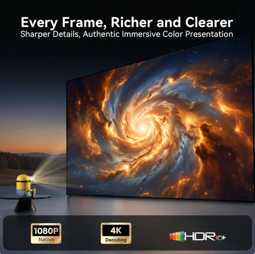 Vista 4 de [Office Google TV] Proyector, 500 lúmenes ISO, nativo 1080P, soporte 4K, enfoque automático y Keystone, duplicación WiFi y Bluetooth de 2 vías