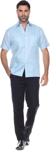Vista 4 de Camisa Guayabera clásica con cuatro bolsillos para hombre, mezcla de polialgodón y manga corta