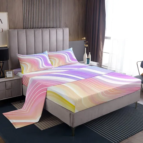 Vista 45 de Juego de sábana bajera ajustable de teñido anudado para niñas, juego de ropa de cama con diseño de arco iris degradado de arcoíris, lindo juego