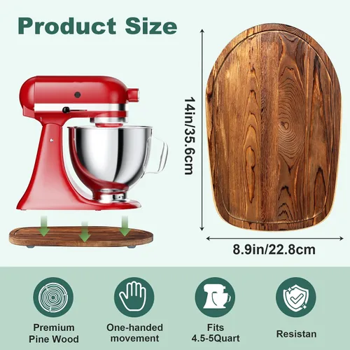 Vista 6 de GuanQiao Alfombrilla deslizante de bambú de grado alimenticio para mezclador de cabeza inclinada KitchenAid de 4,5-5 Qt, alfombrilla deslizante