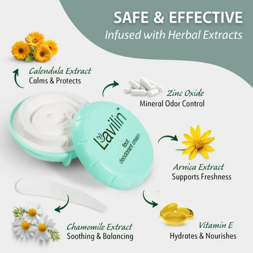 Vista 5 de LAVILIN Crema desodorante para pies, para mujeres y hombres, hasta 7 días, control de olores de pies de larga duración, sin aluminio, alcohol