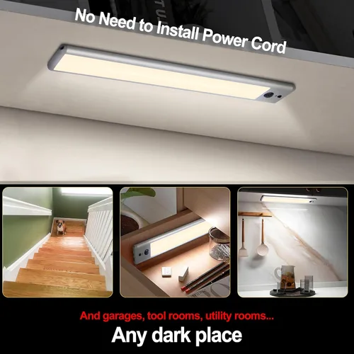 Vista 6 de HL Iluminación para debajo del gabinete, luz LED con sensor de movimiento para interiores, luces recargables de armario inalámbricas, magnéticas