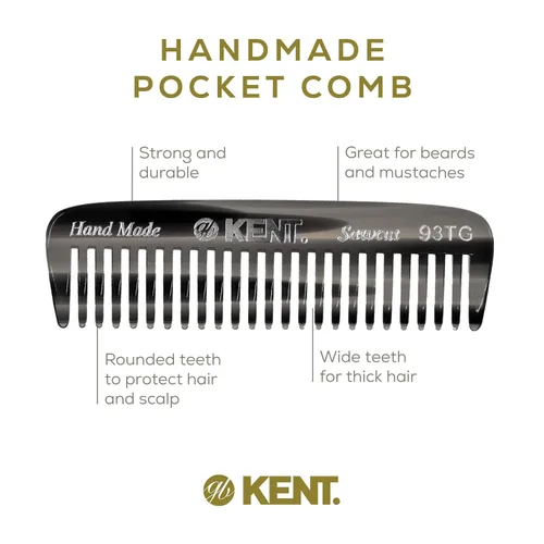Vista 4 de Kent 93T - Peine para barba de grafito negro para hombre, peine de dientes anchos para hombre, ideal para bigotes y barbas y vello facial, peines