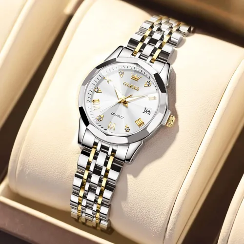 Vista 29 de OLEVS Reloj de mujer con diamantes de moda, analógico, de cuarzo, de acero inoxidable, para mujer, pequeño, para fecha, impermeable, luminoso