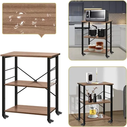 Vista 4 de AZ L1 Life Concept Mesa auxiliar de cocina con 3 niveles para horno de microondas, estación de trabajo con ruedas, 23.7 pulgadas