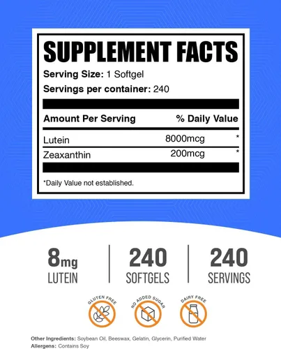 Vista 2 de BulkSupplements. com Luteína con cápsulas blandas de zeaxantina - Zeaxantina más suplementos de luteína, luteína y zeaxantina, vitaminas