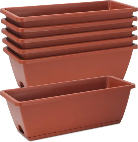 Vista 11 de HOXHA Paquete de 6 jardineras para ventana, jardineras de plástico de 17 pulgadas para vegetales y flores con bandeja, macetas rectangulares